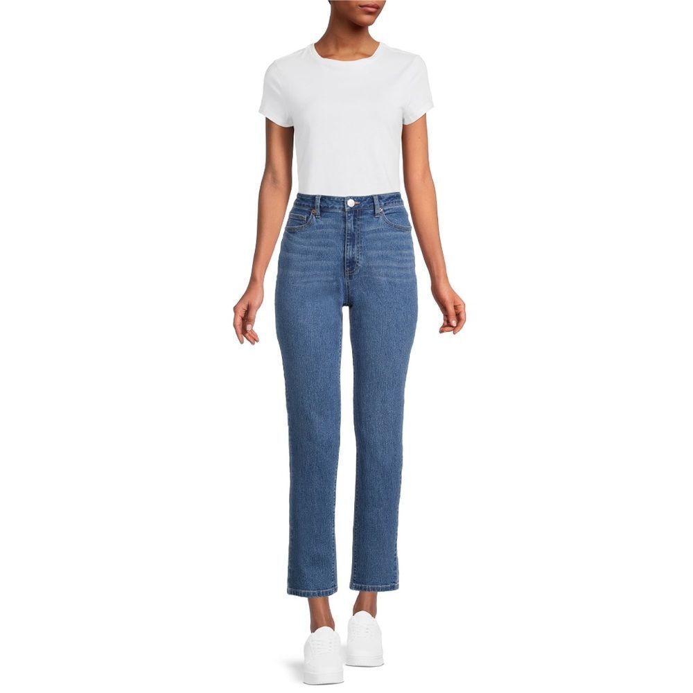 No Boundaries Juniors' High Rise Mom Jeans Medium Wash Straight Ankle 7 or 28